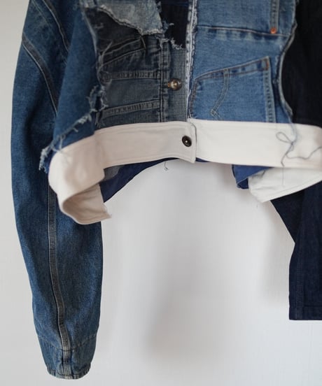 "ブルーグランジフーディーショートジャケット" Blue grunge hoodie short jacekt, Rebuild by vintages
