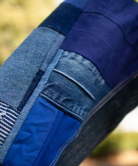 《nisai × soma komatsuno》"おわらない青、時々黄" Patchwork oversized jacket, Rebuild by vintage denims