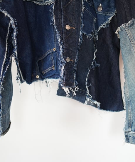 "むきだしの青" Blue grunge jacket, Rebuild by vintages