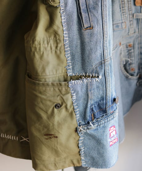"HOPES AND LORE" Over Heavy military Jacket, reconstructed from mix vintages