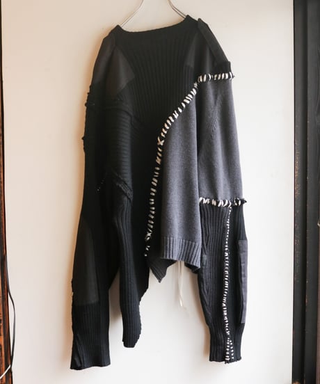 "月夜" night and moon knit, reconstructed from black knit vintages