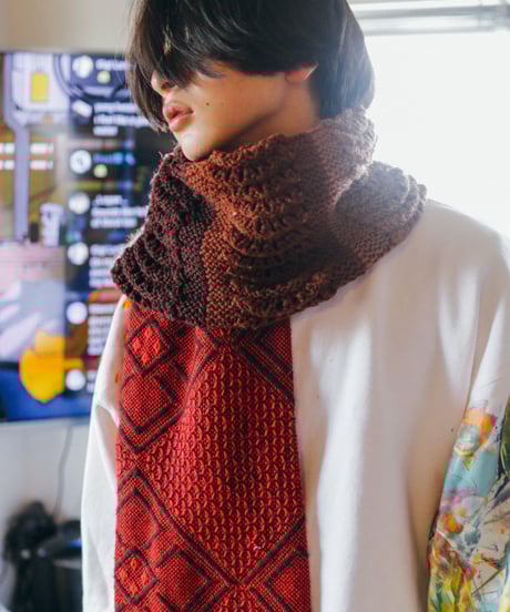 "灰髪少女とフランス" Vintage knit Rebuild Muffler by French antique and platinum