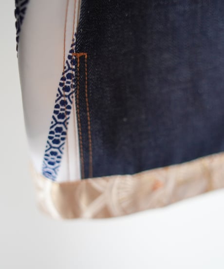 《nisai × soma komatsuno》"藍と黄金と緑" Patchwork Denim jacket, Rebuild by vintage kimono