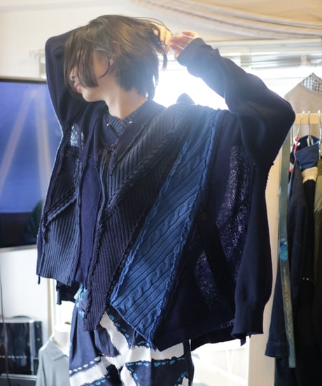 "東京豪雨" Tokyo Heavy Rain Knit, reconstructed from blue knit vintages