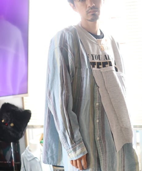 "灰と薄青" Ash and light blue Misaligned pullover, rebuild by vintages