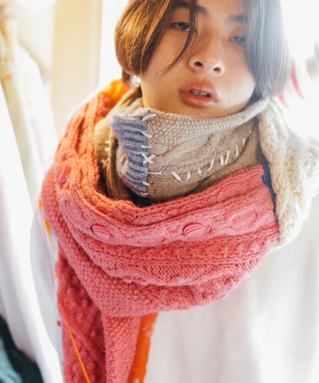 "夜中に台所でぼくはきみに話しかけたかった" Vintage knit Rebuild Muffler by Midnight