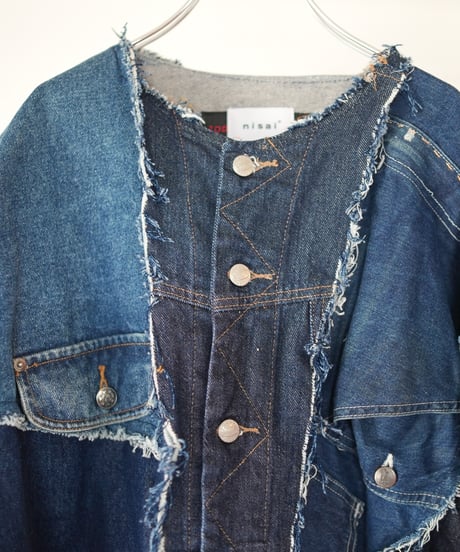 "むきだしの青" Blue grunge jacket, Rebuild by vintages