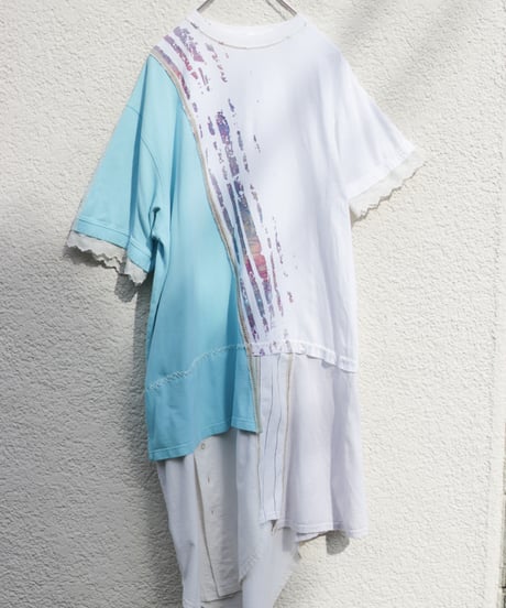 "水色の再会" Light blue reunion Dress One-piece, reconstructed from vintages