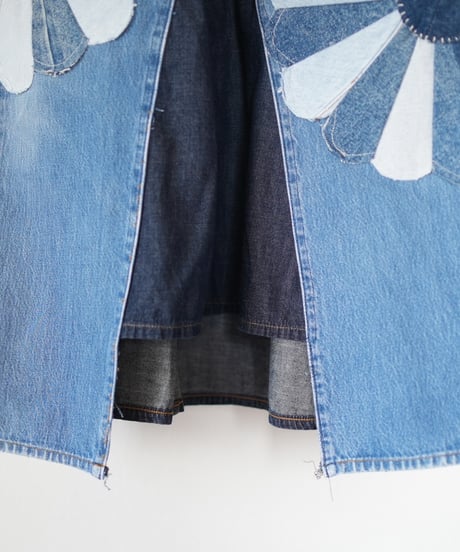 "花開くデニムスカート" blooming flowers denim skirt, Rebuild by vintages