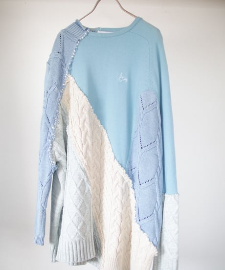 "遊び巡る・海空水色"  Play around, sea sky light blue, rebuild by vintages