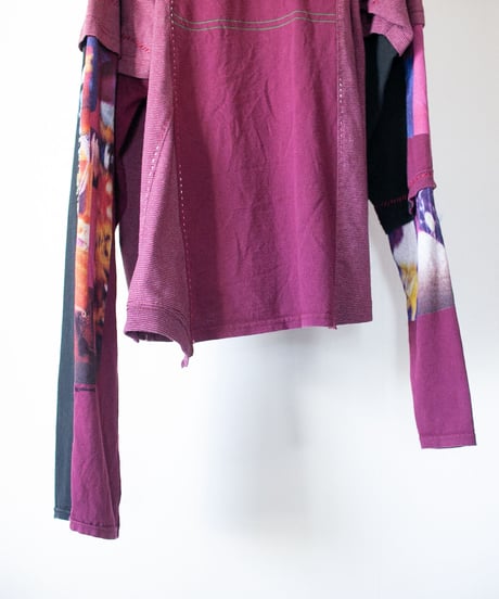 "花を背負ってロックを歌う" Carrying flowers, singing rock. long-sleeved T-shirt, Rebuild by vintages