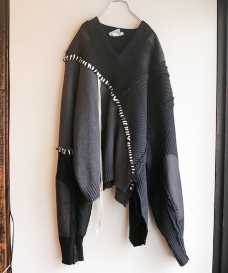 "月夜" night and moon knit, reconstructed from black knit vintages