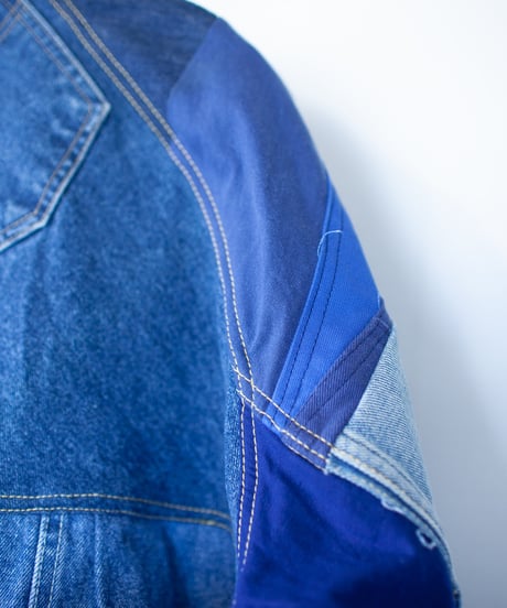 《nisai × soma komatsuno》"おわらない青 捻曲編" Patchwork oversized jacket, Rebuild by vintage denims