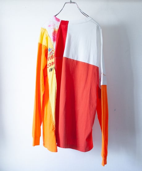 "夕暮れの街と紅い花" Sunset Red Flowers long-sleeved T-shirt, Rebuild by vintages