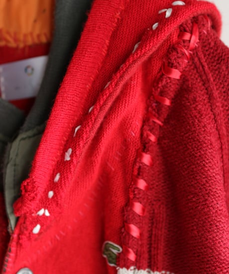 "少年とセーラーとMA-1" Boy, sailor and MA-1 knit, reconstructed from red knit vintages