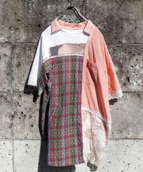 "まだ淡い春風" Still pale spring breeze Short dress, reconstructed from vintages