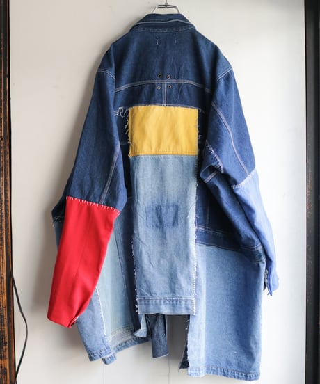 "まだ色彩になる前の三色" Signal Coat, reconstructed from denim and mix vintages