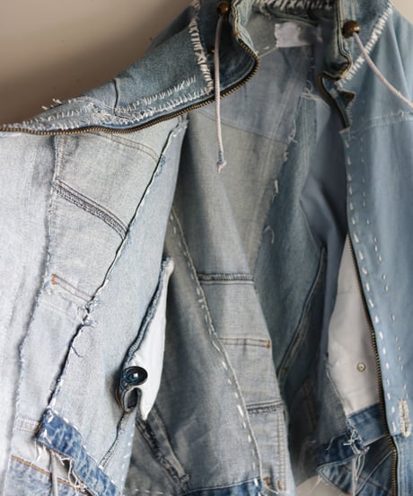 "すれちがって巡り合う青" FAREWELL AND REUNION Denim jacket, reconstructed from denim vintages