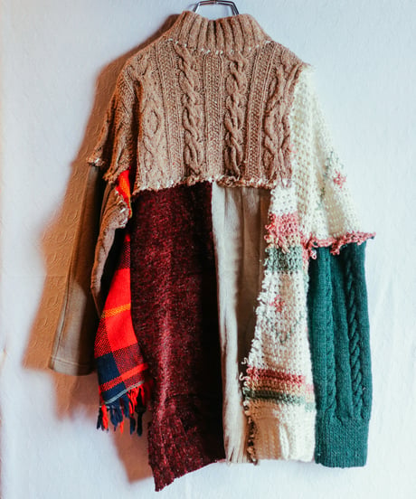 "六分の一、ショート" Rebuild Knit with RIBBONS, FLOWERS and FRINGE.