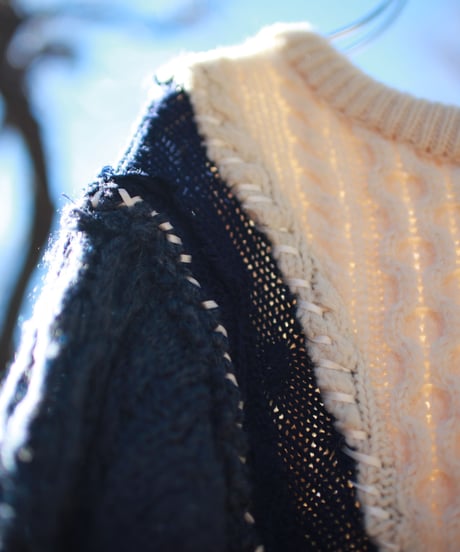 "青の向こうへ" Beyond blue knit, Rebuild by vintages
