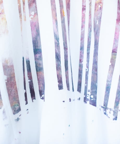 "思い出す色" Trainer by Analog silk screen overlay blurring hand-print