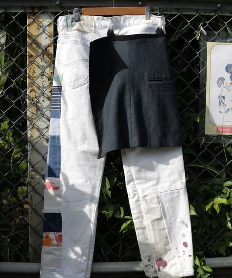 "悪と虹" Suit pieces, hand-dyed ribbons, patchwork, Based on Vintage denim