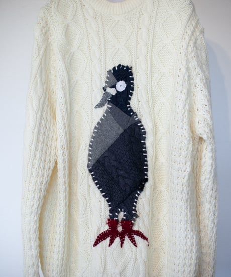 "驚いている鳩" patchwork pigeon(surprised) knit, Rebuild by vintages