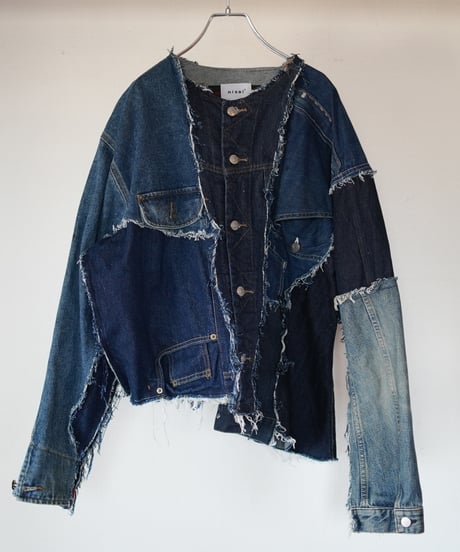 "むきだしの青" Blue grunge jacket, Rebuild by vintages