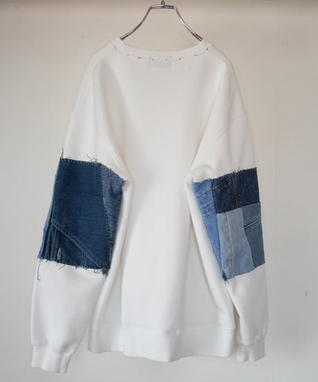 "つぎはぎのデニムスリーブトレーナー 第一色" Patchwork denim sleeve trainer, Rebuild by vintages
