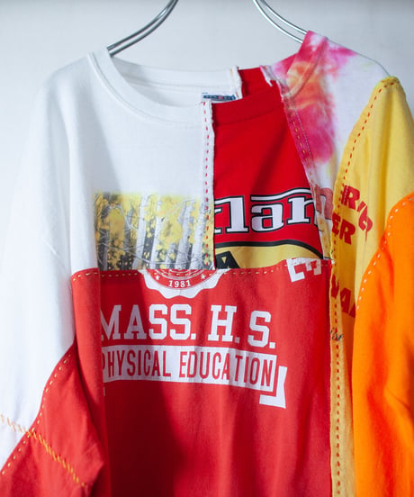 "夕暮れの街と紅い花" Sunset Red Flowers long-sleeved T-shirt, Rebuild by vintages