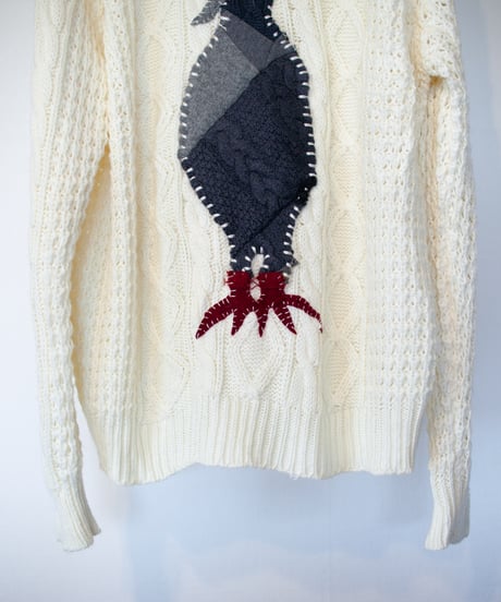 "驚いている鳩" patchwork pigeon(surprised) knit, Rebuild by vintages