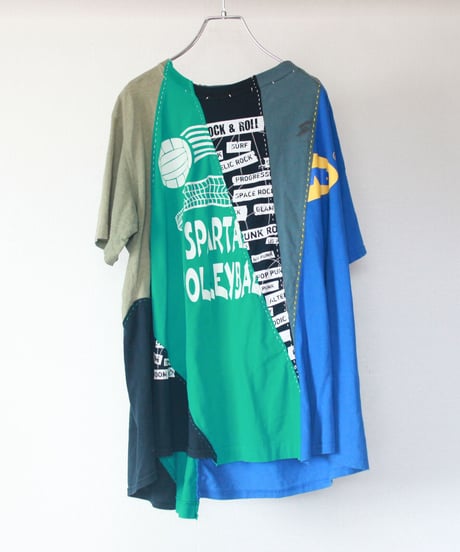 "フェスの青色彩" summer festival blue T-shirt, Rebuild by vintages
