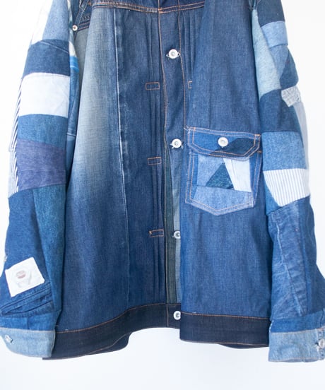 《nisai × soma komatsuno》"おわらない青" Patchwork oversized jacket, Rebuild by vintage denims