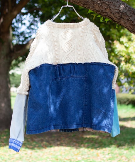 "それぞれの青のカーディガン" Cardigan with two large pockets, Rebuild by vintages