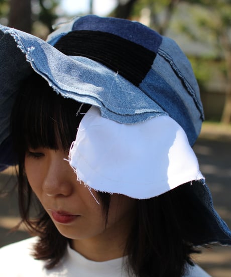 "終わらない藍の花" Blue Patchwork Flower hat, Rebuild by vintages