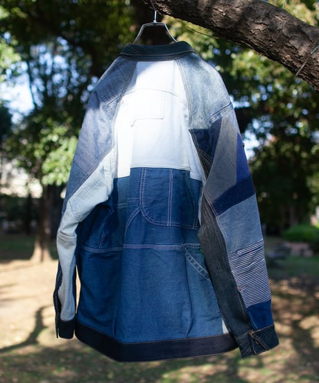 《nisai × soma komatsuno》"おわらない青、時々黄" Patchwork oversized jacket, Rebuild by vintage denims