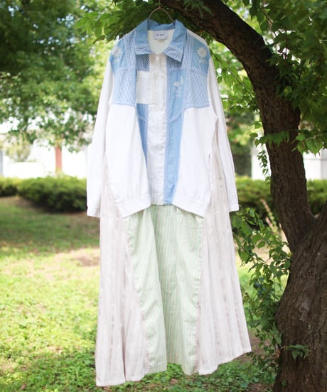 "涼しい青と風緑の春秋コート" Cool blue and wind green spring / autumn coat, Rebuild by vintages
