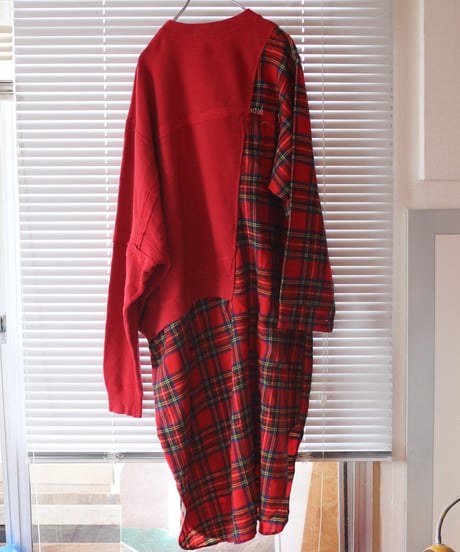 "ボーイフレンド・レッドワンピース" Red Dress one-piece for boyfriend, rebuild from vintages