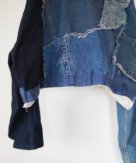 "ブルーグランジフーディーショートジャケット" Blue grunge hoodie short jacekt, Rebuild by vintages