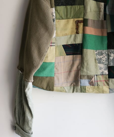 "非戦" Painted Military patchwork pullover, inspired by nowars