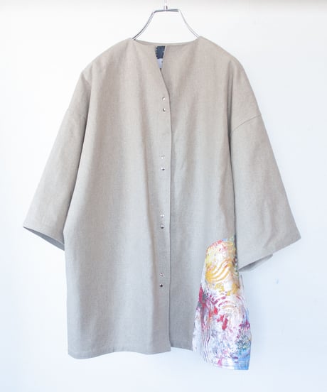 《0＜nisai+α≦Y》 metal hook paint half-sleeve shirt jacket / beige linen