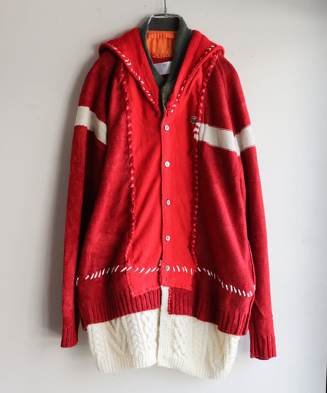 "少年とセーラーとMA-1" Boy, sailor and MA-1 knit, reconstructed from red knit vintages