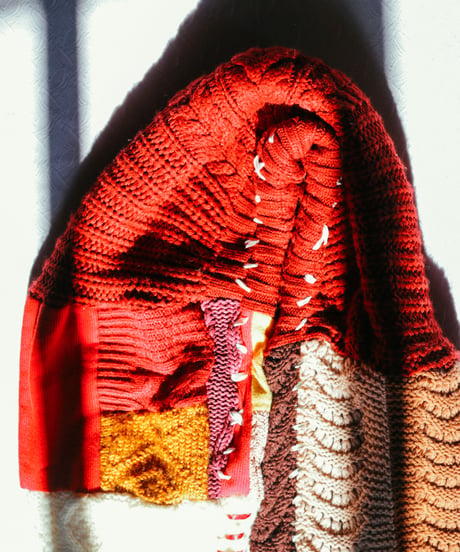 "手紡ぎとフランス" Vintage knit Rebuild Muffler by French antique and Hand-spun yarn Stitch