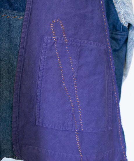 "碧い花弁のデニムジャケット" blue petal denim jacket, rebuild by vintages