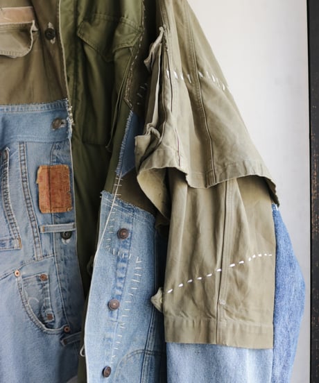 "HOPES AND LORE" Over Heavy military Jacket, reconstructed from mix vintages