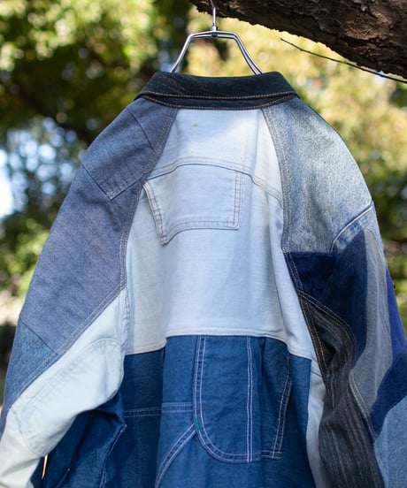 《nisai × soma komatsuno》"おわらない青、時々黄" Patchwork oversized jacket, Rebuild by vintage denims