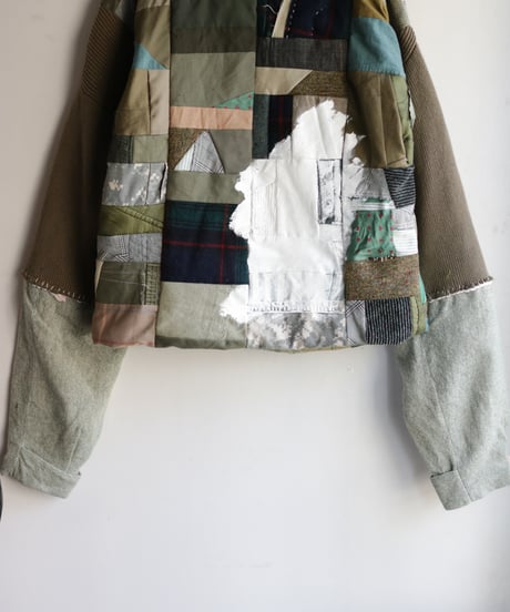 "非戦" Painted Military patchwork pullover, inspired by nowars