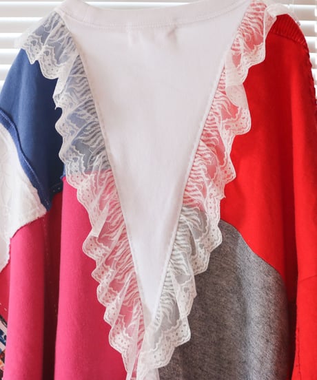 "リリィ" Lily Oversized multicolor patchwork and hand-stitching pull-over, rebuild by vintages