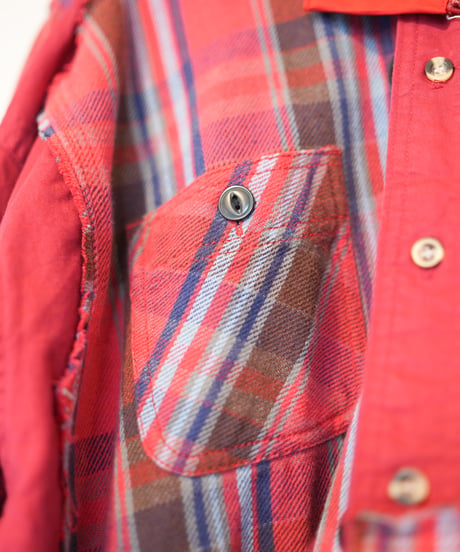 "赤い花" Red flower shirt jacket, Rebuild by vintages