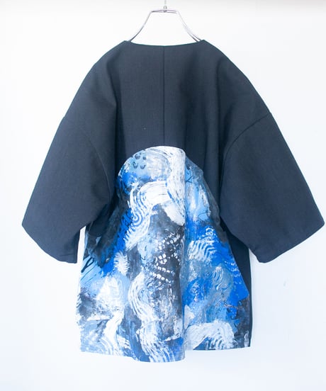 《0＜nisai+α≦Y》 metal hook paint half-sleeve shirt jacket / black cotton